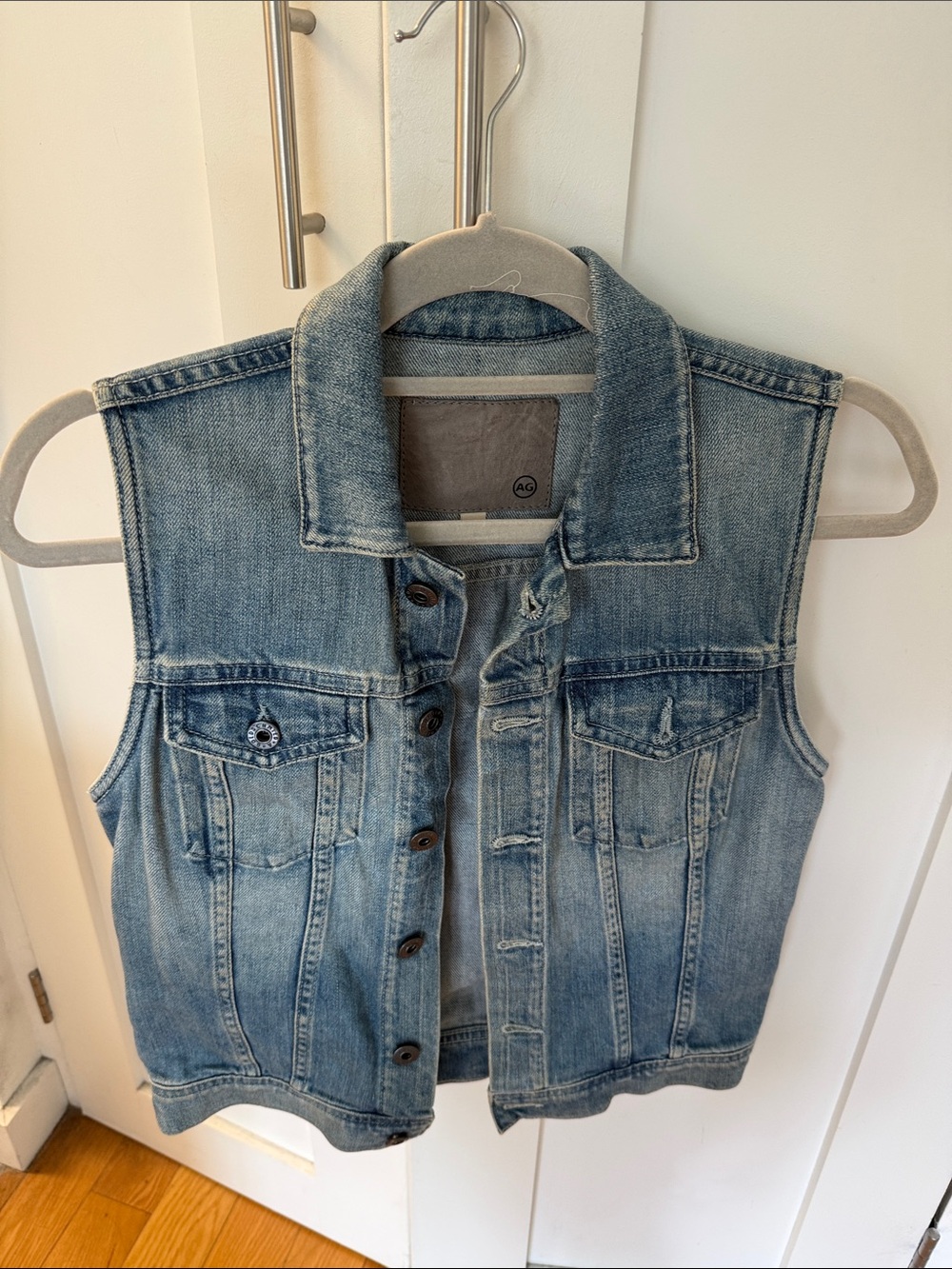 AG Light Wash Denim Vest - Sleeveless Jean Jacket - Size XS